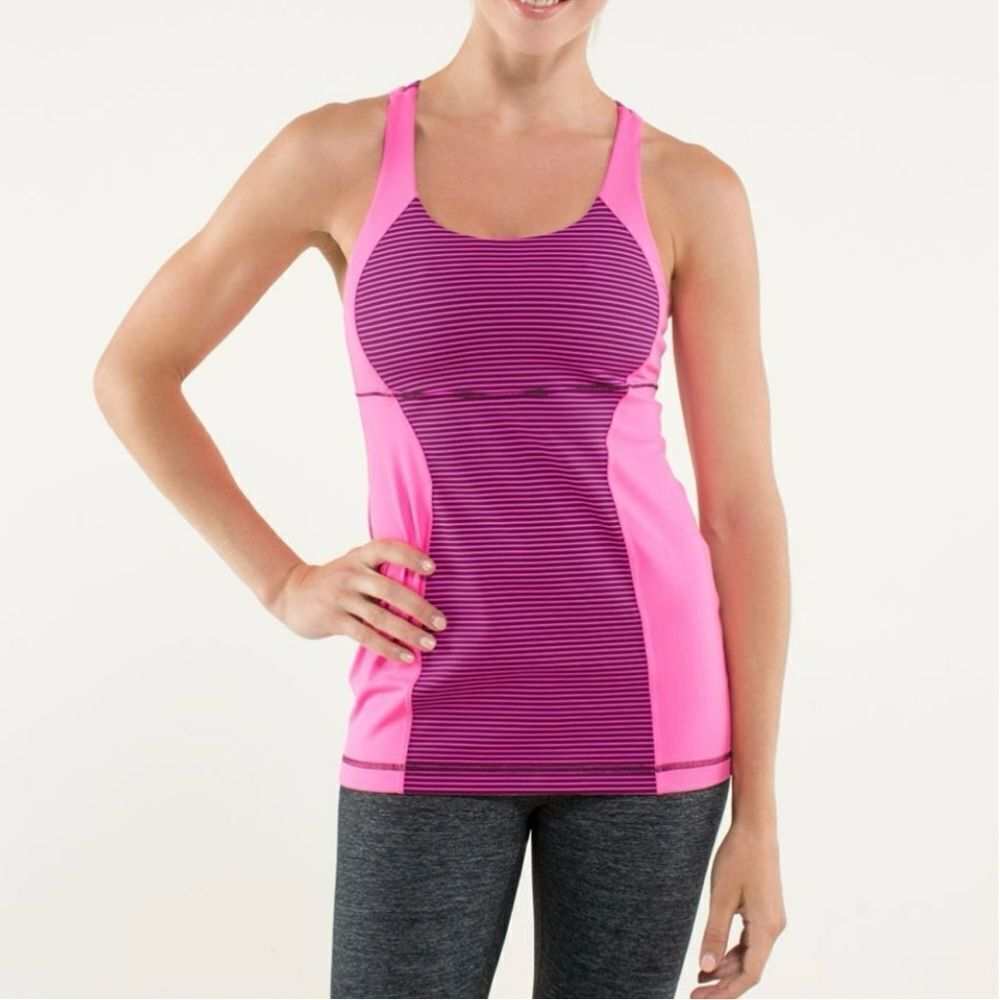 Lululemon Womens Raspberry Glo Light Pink/Plum Hyper Stripe Energy Tank Size 6